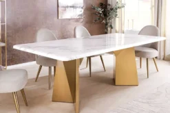 Design Esstisch EXTRAVAGANCIA 200cm weiß Marmor Metall brushed champagner gold