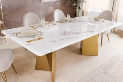Design Esstisch EXTRAVAGANCIA 200cm weiß Marmor Metall brushed champagner gold