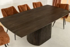 Design Esstisch GRAND 200cm dunkelbraun Mangoholz Bootsform mit Sockel