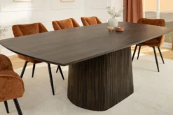 Design Esstisch GRAND 200cm dunkelbraun Mangoholz Bootsform mit Sockel