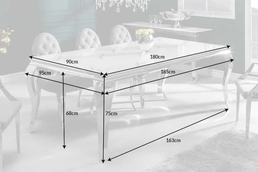 Design Esstisch MODERN BAROCK 180cm weiß chrom Glasplatte Marmor Edelstahlbeine