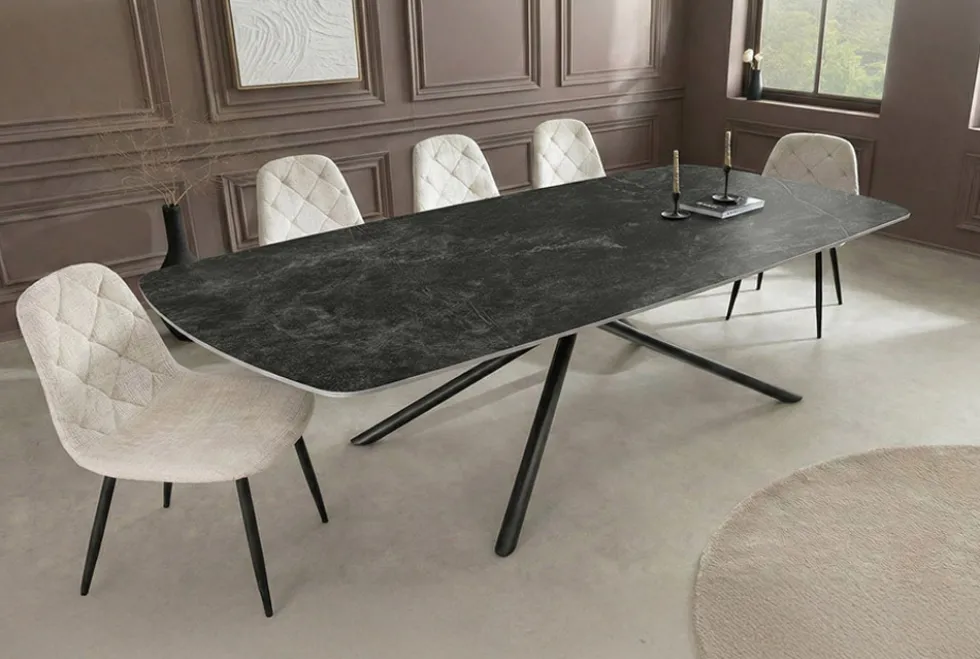 Design Esstisch OSAKA 160cm anthrazit Keramik schwarz Sterngestell Metall