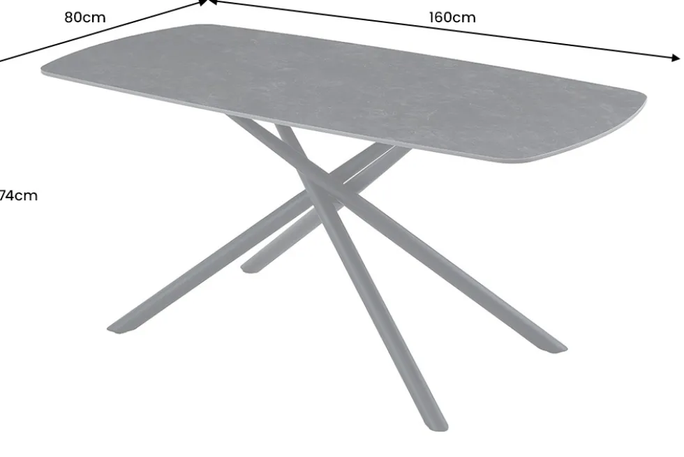 Design Esstisch OSAKA 160cm anthrazit Keramik schwarz Sterngestell Metall