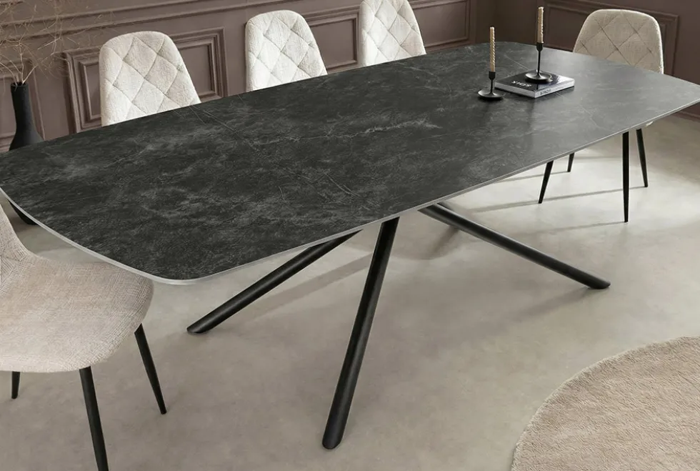 Design Esstisch OSAKA 200cm anthrazit Keramik schwarz Sterngestell Metall