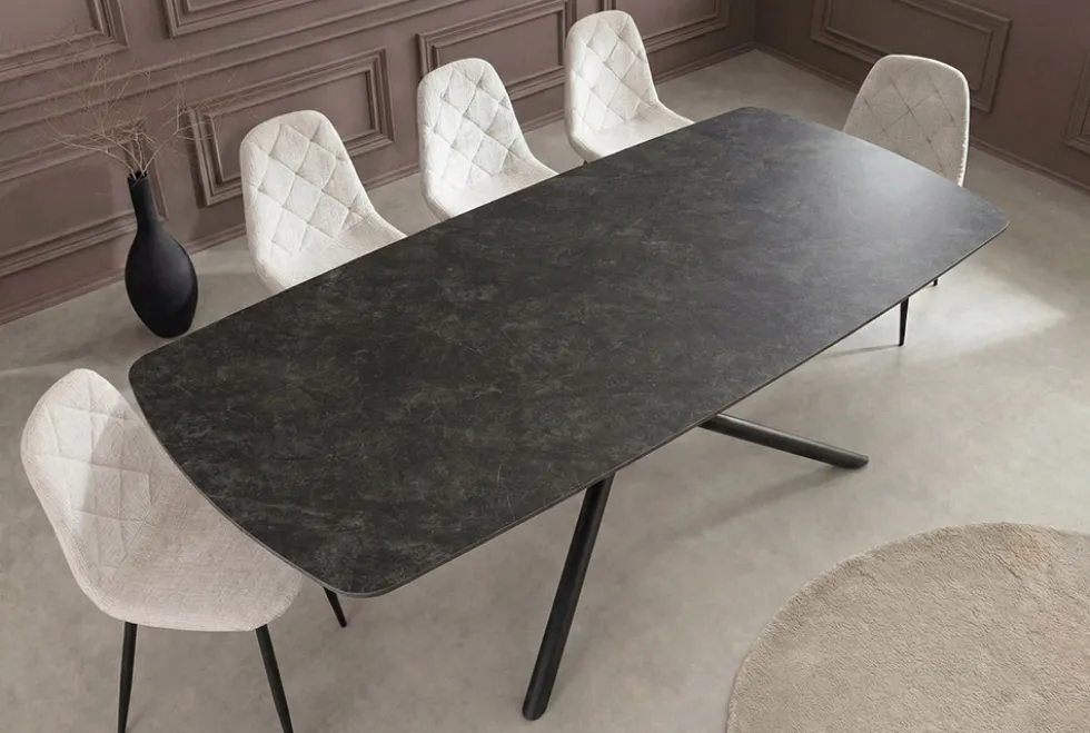 Design Esstisch OSAKA 200cm anthrazit Keramik schwarz Sterngestell Metall