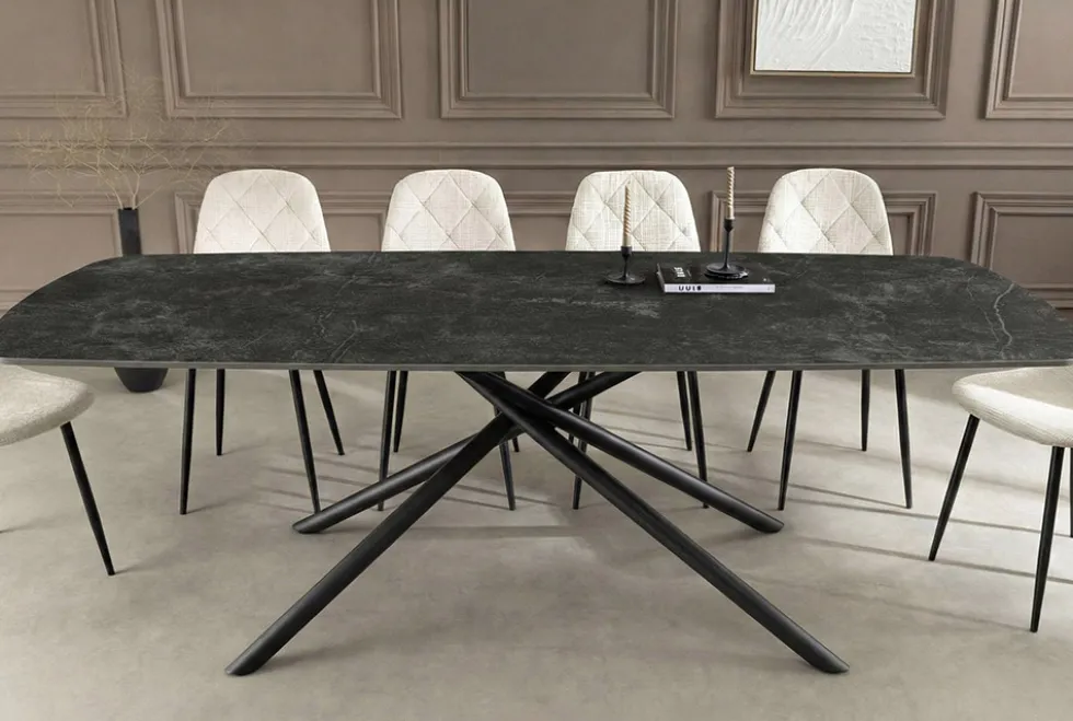 Design Esstisch OSAKA 200cm anthrazit Keramik schwarz Sterngestell Metall