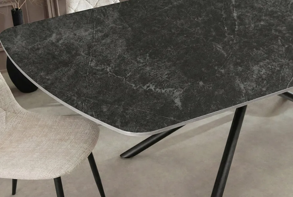 Design Esstisch OSAKA 200cm anthrazit Keramik schwarz Sterngestell Metall