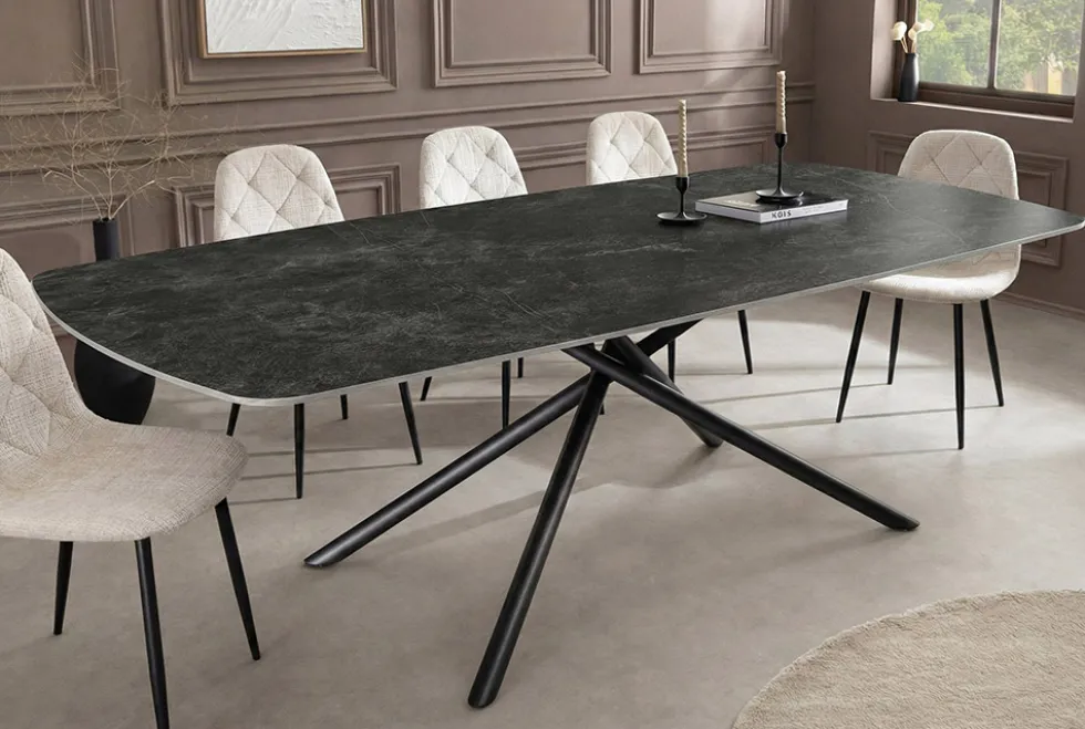 Design Esstisch OSAKA 200cm anthrazit Keramik schwarz Sterngestell Metall