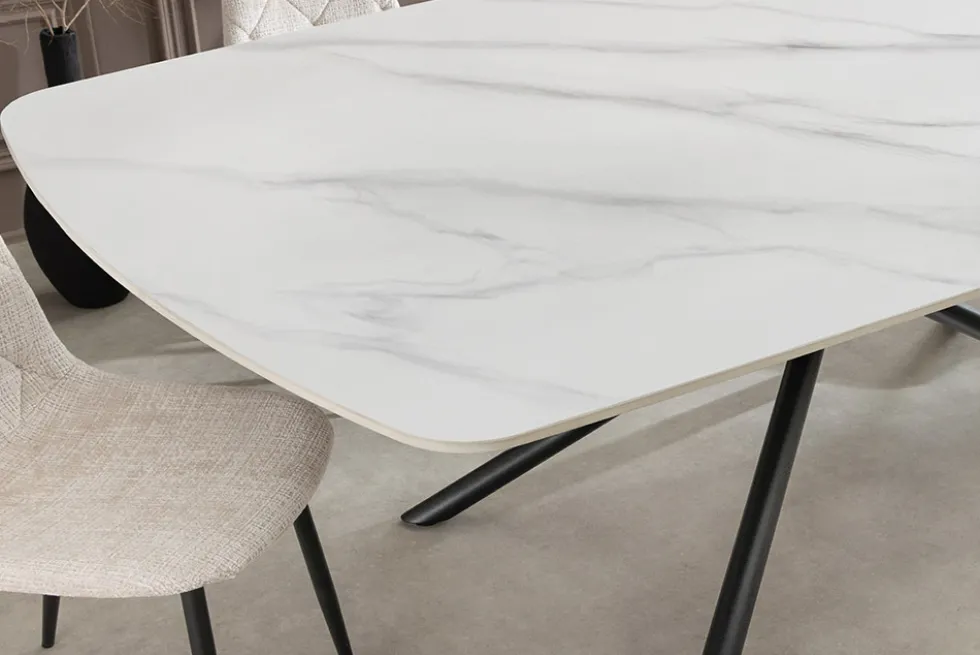 Design Esstisch OSAKA 160cm weiß Keramik schwarz Sterngestell Metall