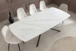 Design Esstisch OSAKA 160cm weiß Keramik schwarz Sterngestell Metall