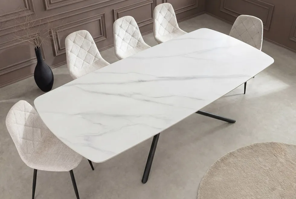 Design Esstisch OSAKA 160cm weiß Keramik schwarz Sterngestell Metall
