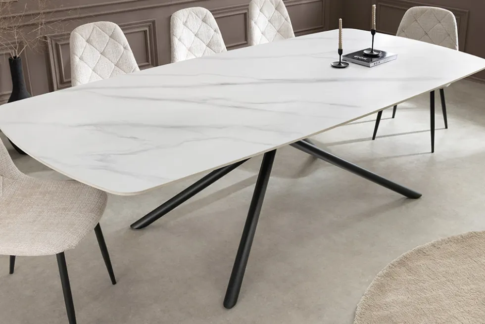 Design Esstisch OSAKA 160cm weiß Keramik schwarz Sterngestell Metall