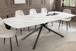 Design Esstisch OSAKA 160cm weiß Keramik schwarz Sterngestell Metall