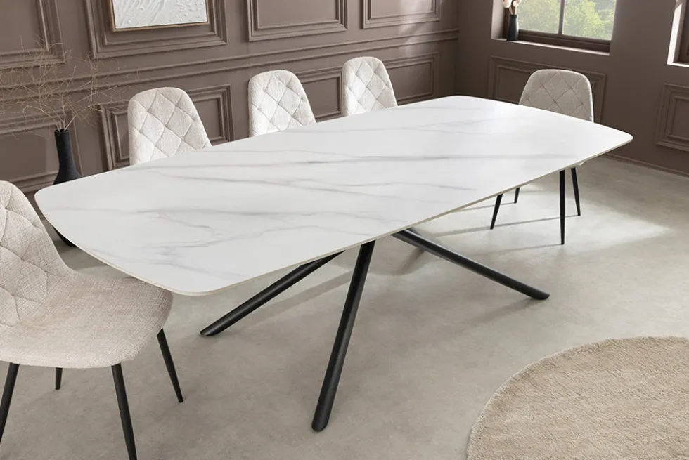 Design Esstisch OSAKA 160cm weiß Keramik schwarz Sterngestell Metall