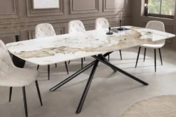 Design Esstisch OSAKA 160cm weiß schwarz Pandora Keramik Sterngestell Metall