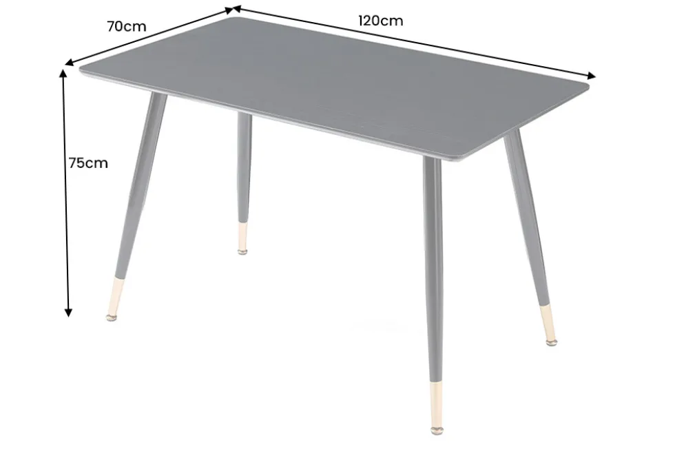 Design Esstisch PARIS 120cm schwarz Eichenholz mit goldenen Fußkappen