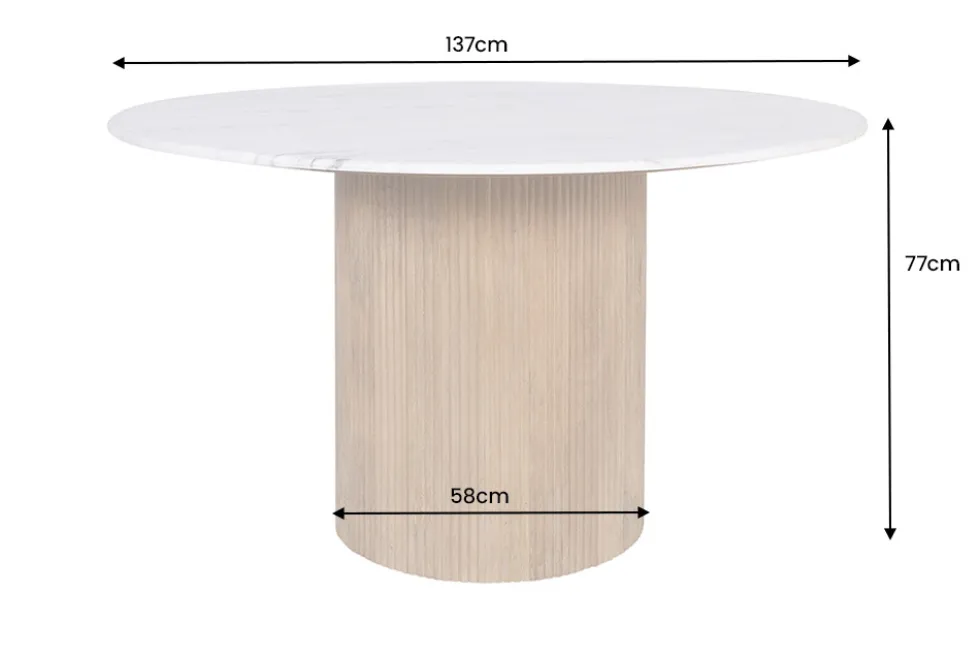 Design Esstisch TRES CHIC 140cm weiß Marmorplatte rund braun Mangoholz