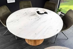 Design Esstisch TRES CHIC 140cm weiß Marmorplatte rund braun Mangoholz