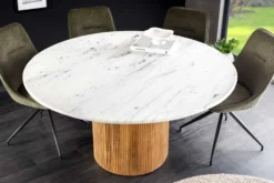 Design Esstisch TRES CHIC 140cm weiß Marmorplatte rund braun Mangoholz