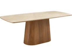 Design Esstisch UNIQUE 200cm natur braun Travertin Keramik Eichenholz Säulenfuß