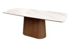 Design Esstisch UNIQUE 200cm weiß Walnuss Keramik Marmor Säulenfuß