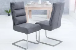 Design Freischwinger Stuhl COMFORT vintage grau mit Edelstahl-Gestell