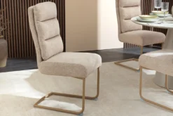 Design Freischwinger Stuhl COMFORT beige Strukturstoff mit Metallgestell