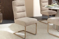Design Freischwinger Stuhl COMFORT beige Strukturstoff mit Metallgestell