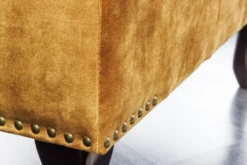 Design Fußhocker CHESTERFIELD 80cm senfgelb Samt Knopfheftung Nietenbesatz