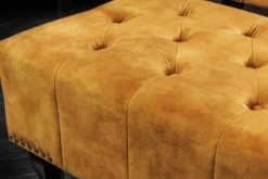 Design Fußhocker CHESTERFIELD 80cm senfgelb Samt Knopfheftung Nietenbesatz