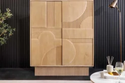 Design Highboard ART DECO 120cm weiß gekälkt Mangoholz massiv 3D Front