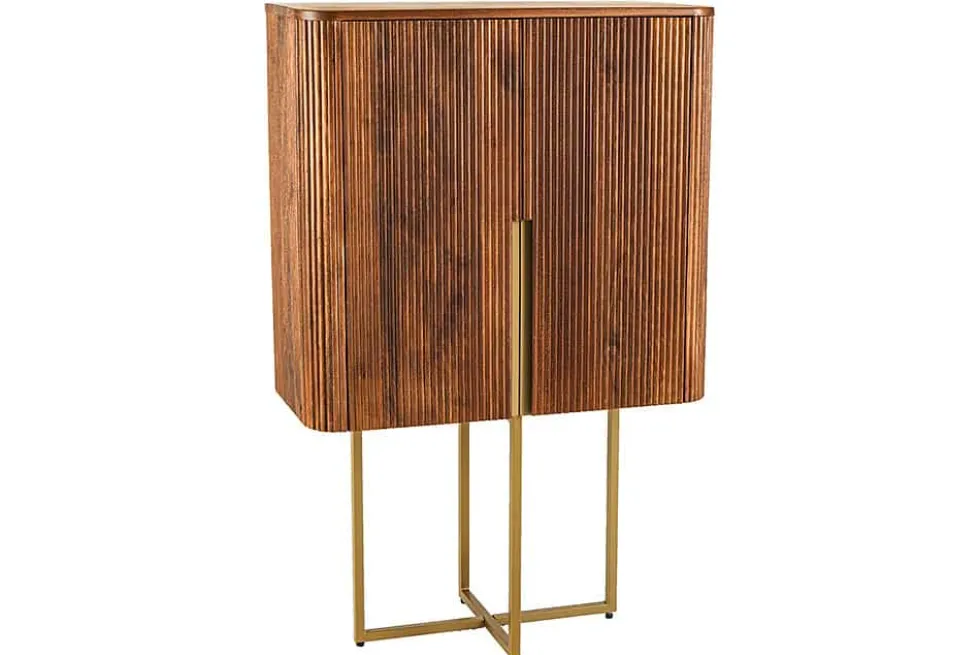 Design Highboard GATSBY 125cm braun mattgold Mangoholz Retro
