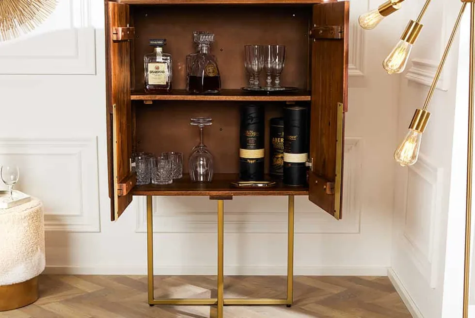 Design Highboard GATSBY 125cm braun mattgold Mangoholz Retro