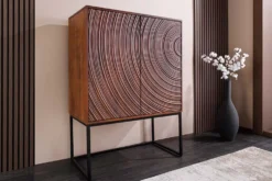 Design Highboard ORBIT 120cm braun Mangoholz mit 3D-Front schwarz Metall