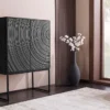 Design Highboard ORBIT 120cm schwarz Mangoholz mit 3D-Front Metall
