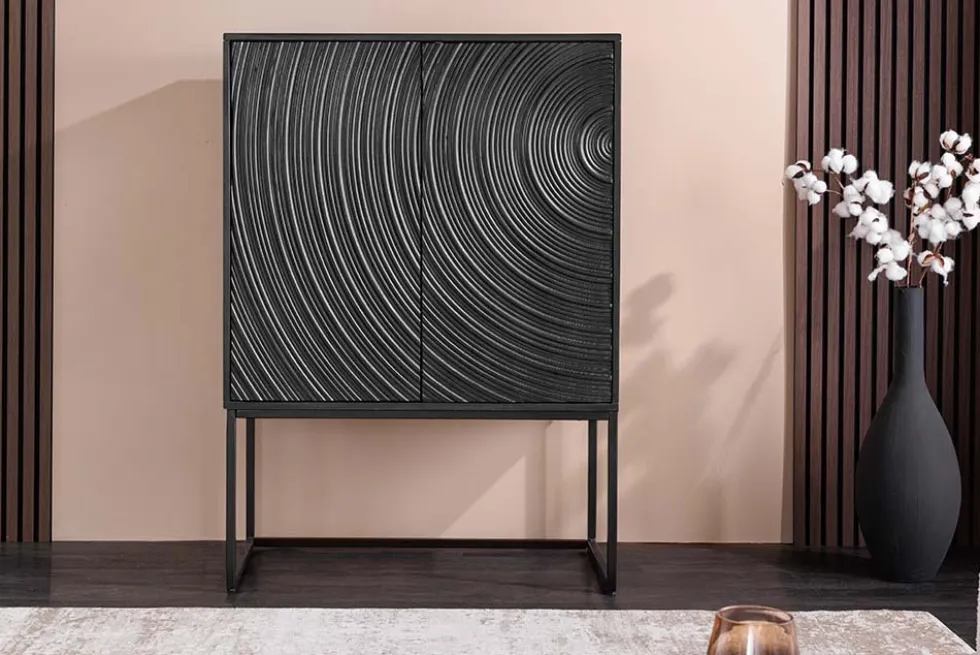 Design Highboard ORBIT 120cm schwarz Mangoholz mit 3D-Front Metall