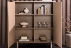 Design Highboard SAVOY 130cm grau beige greige Travertin Keramik Stauraum 3D-Front