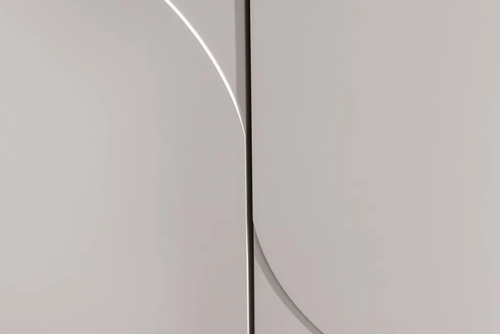 Design Highboard SAVOY 130cm kaschmir weiß Marmor Keramik mit Stauraum und 3D-Front