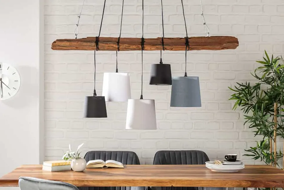 Design Hängelampe LEVELS 115cm Treibholz schwarz grau mit 5 Leuchten