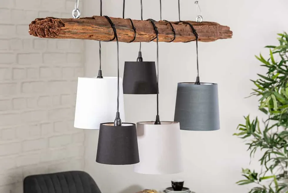 Design Hängelampe LEVELS 115cm Treibholz schwarz grau mit 5 Leuchten