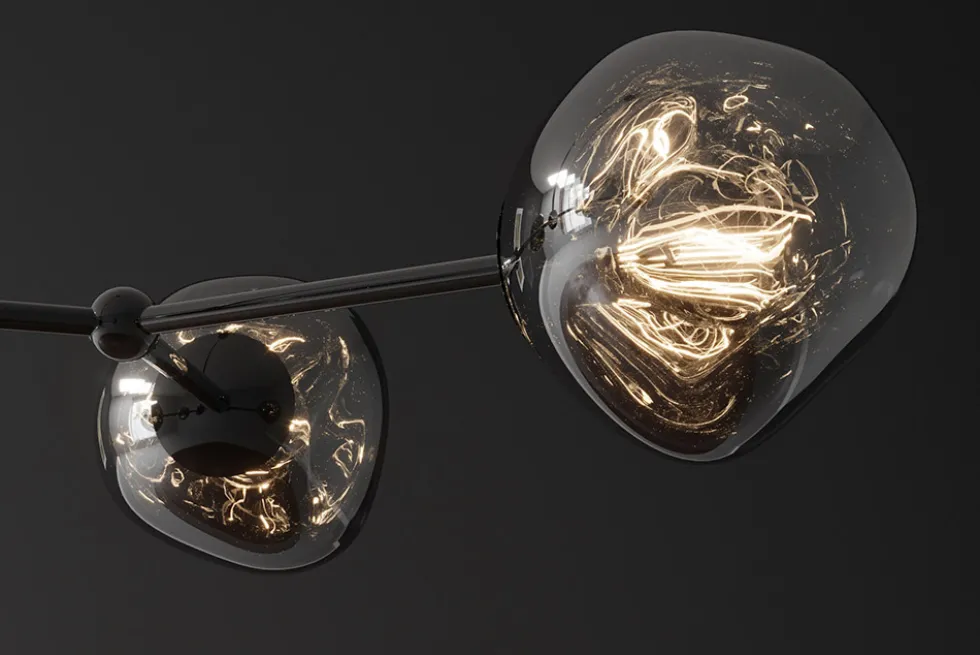 Design Hängelampe LIQUID DIAMOND 100cm smoke schwarz Glas fünf Schirme Kugelleuchte