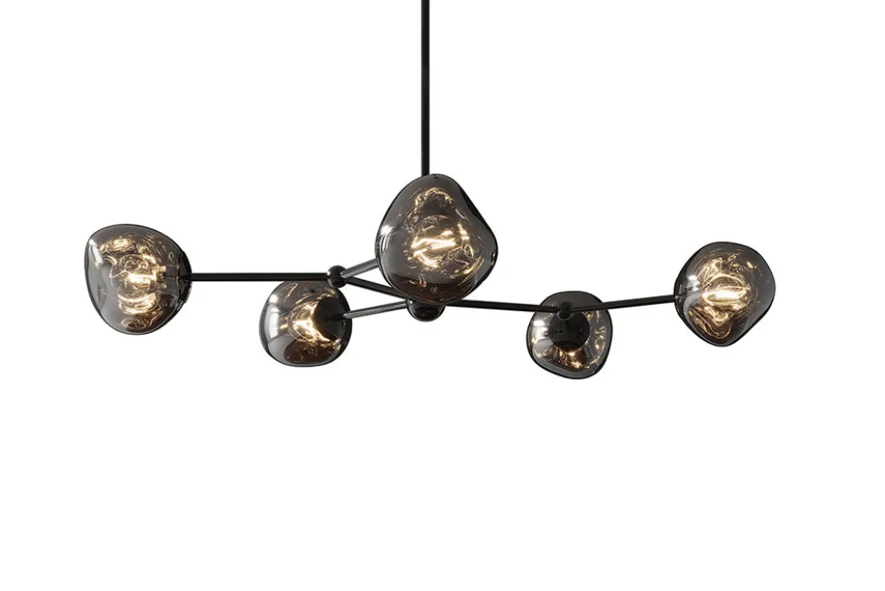 Design Hängelampe LIQUID DIAMOND 100cm smoke schwarz Glas fünf Schirme Kugelleuchte