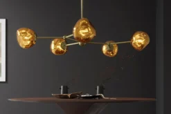 Design Hängelampe LIQUID DIAMOND 100cm gold Glas Stahl fünf Schirme Kugelleuchte