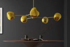 Design Hängelampe LIQUID DIAMOND 100cm gold Glas Stahl fünf Schirme Kugelleuchte