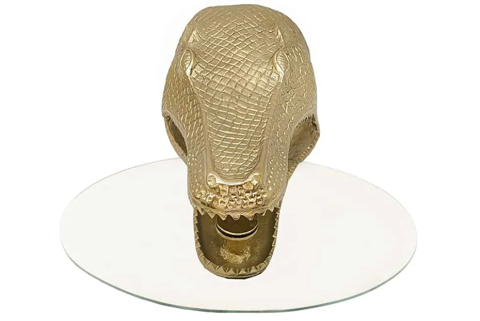 Design Hängetisch WILDLIFE CROCODILE 75cm gold Krokodil oval Glas Beistelltisch