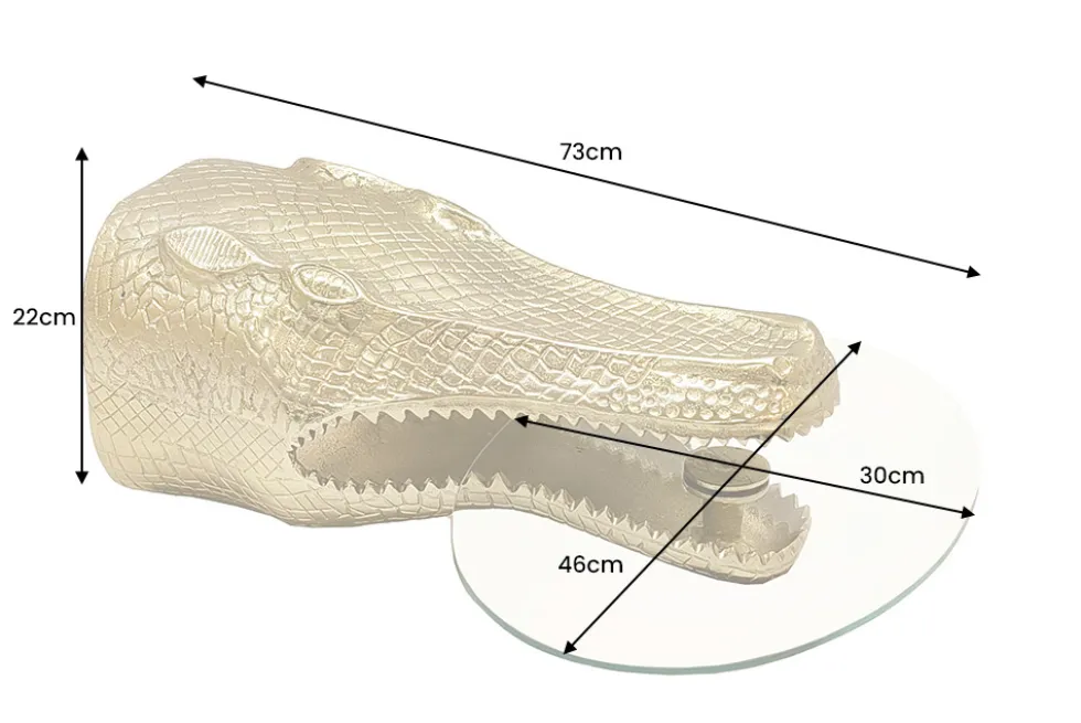 Design Hängetisch WILDLIFE CROCODILE 75cm gold Krokodil oval Glas Beistelltisch