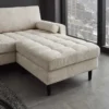 Design Hocker COZY VELVET 80cm beige Chenille Federkern Holzfüße