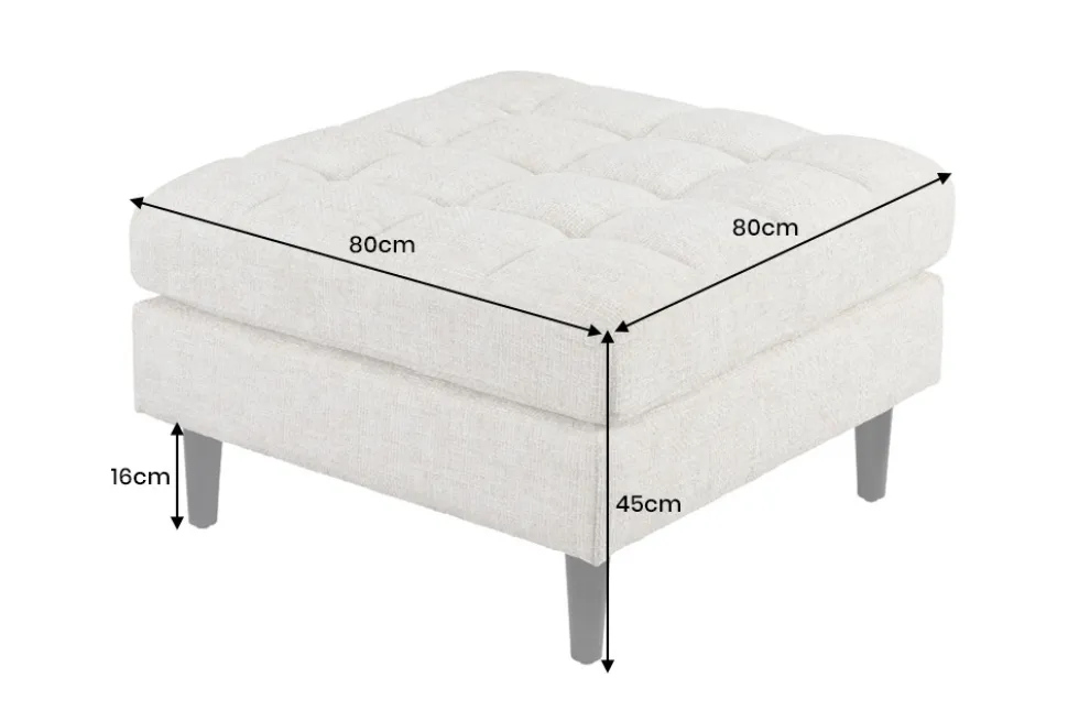 Design Hocker COZY VELVET 80cm beige Chenille Federkern Holzfüße