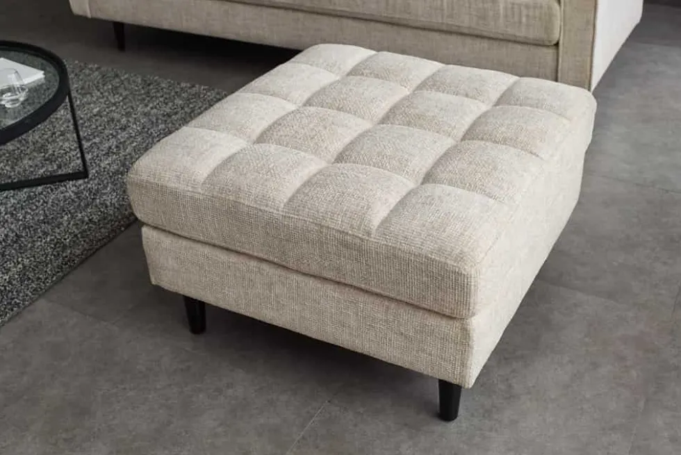 Design Hocker COZY VELVET 80cm beige Chenille Federkern Holzfüße