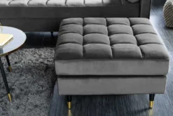 Design Hocker COZY VELVET 80cm grau Samt goldene Füße
